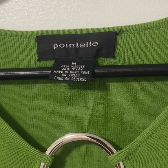 Women’s Pointelle Ring-Front Sweater Top green Size M - Picture 3 of 5